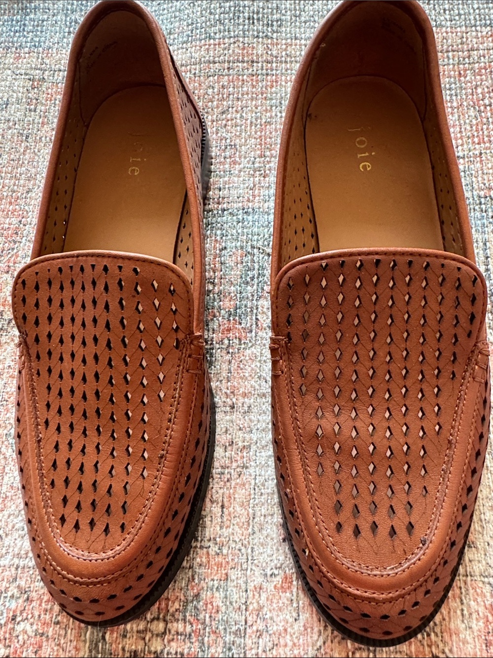 Joie Perforated Brown Loafers Slip On Leather Stitched Sole 9M - Picture 3 of 8